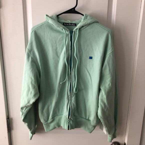 ACNE STUDIOS Hooded Zippered Logo Sweater Sea Foam Green Relaxed